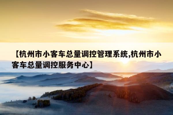 【杭州市小客车总量调控管理系统,杭州市小客车总量调控服务中心】